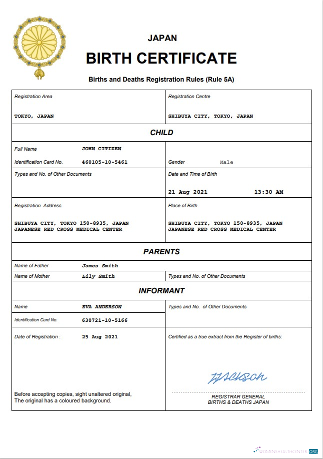 Download Japan birth certificate Word and PDF template, completely editable Photoshop template